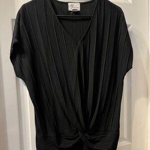 Black V-Neck Pleated Women's Top